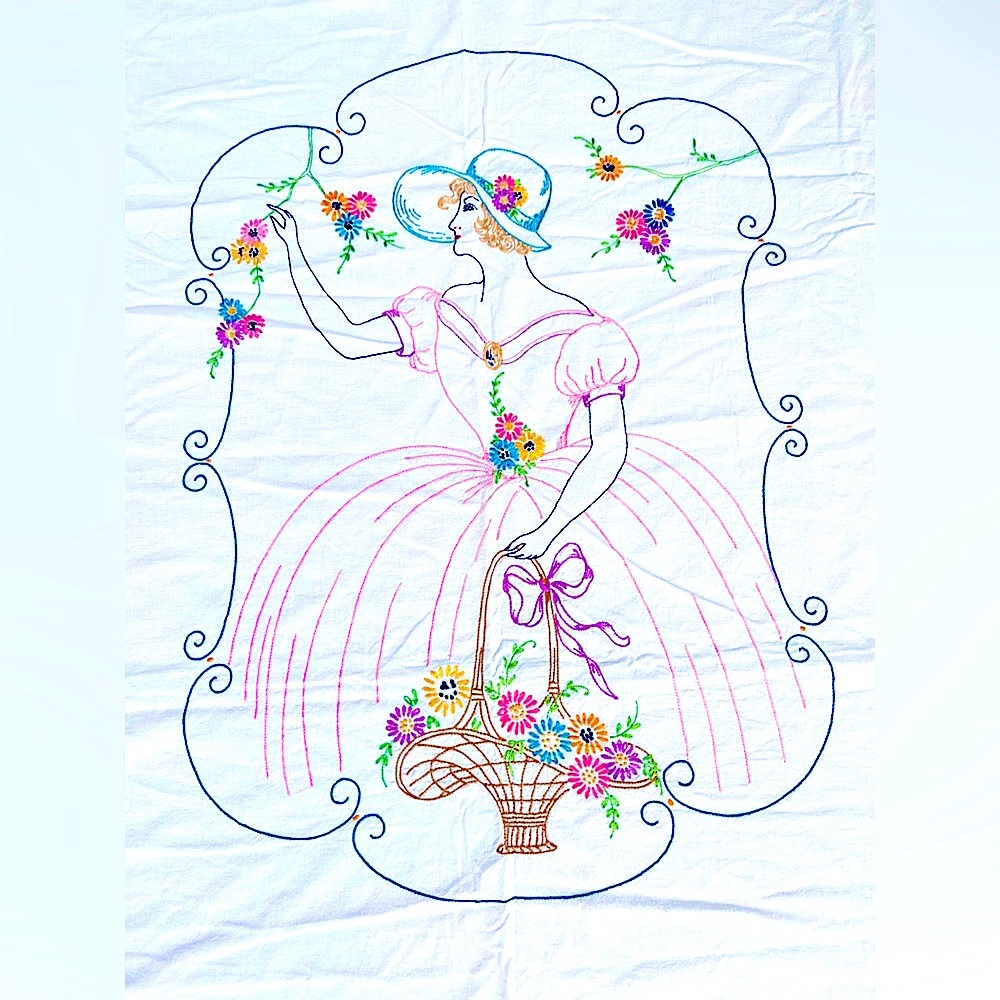Handmade Embroidered wall Decor, Bed Spread or window panel, - 73” x 80”